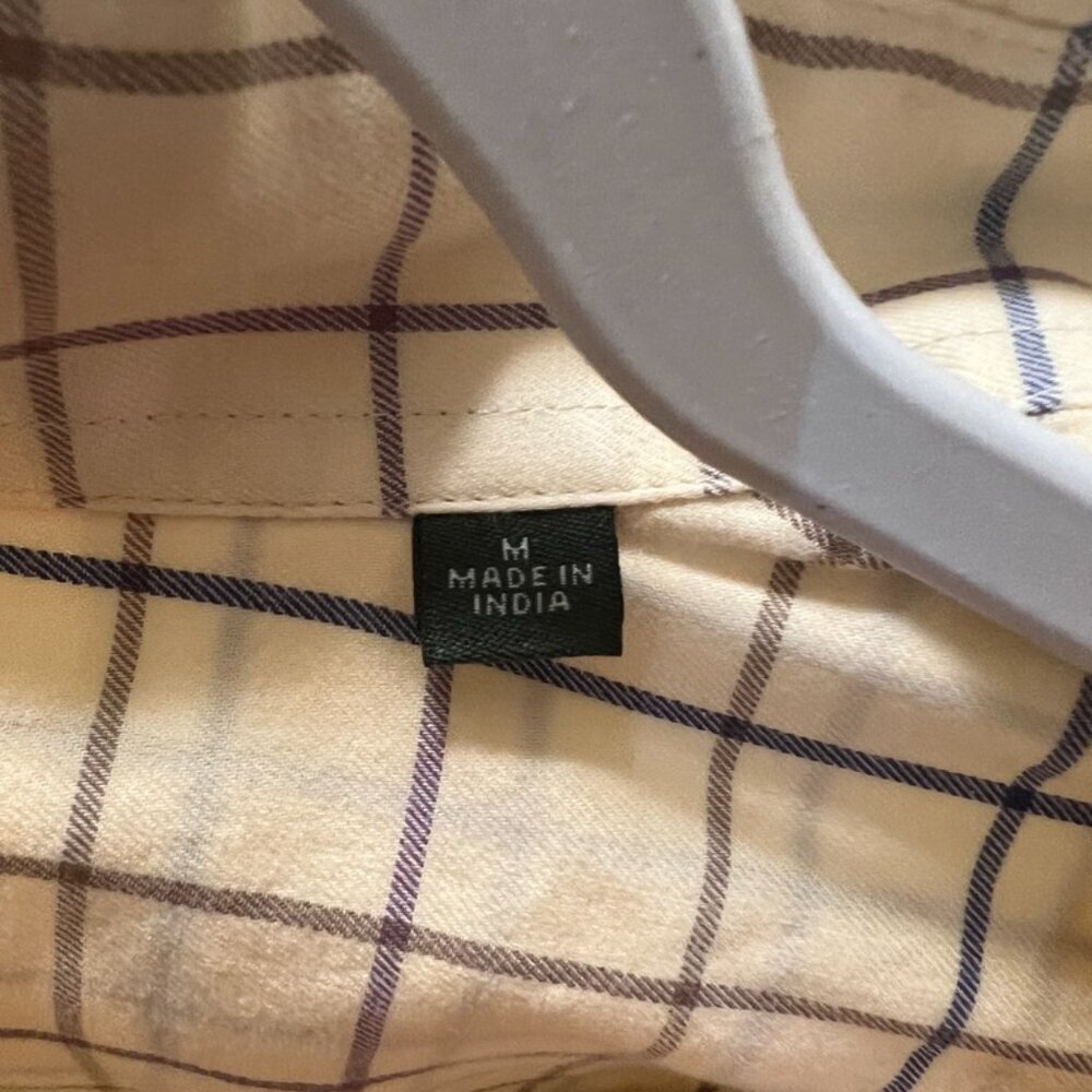 Orvis Pale Yellow Tan Blue Buttoned Down Shirt size M - Picture 3 of 7